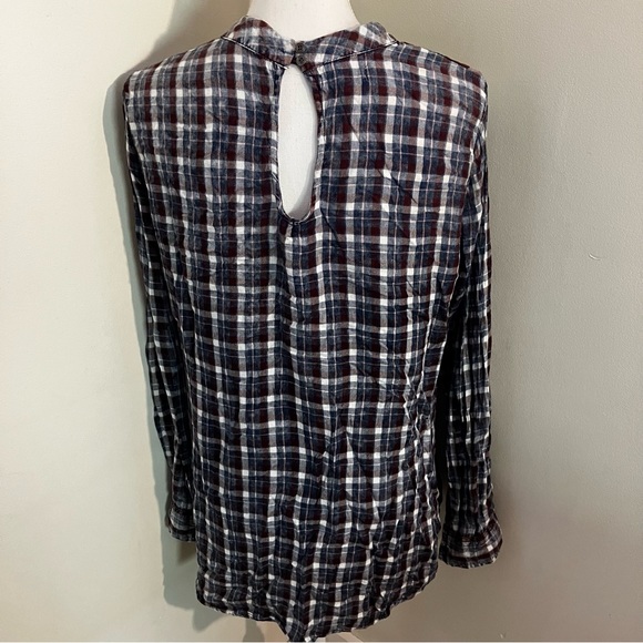 5/$20!Maurices keyhole neck plaid distressed long sleeve top L - Picture 9 of 9
